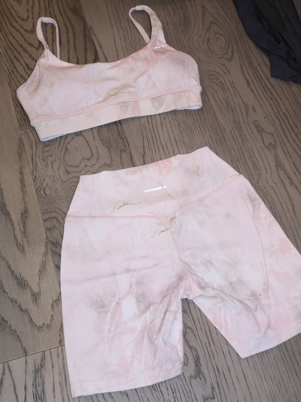 YoungLA Light Pink Marble Kids Biker Shorts & Bralette Set